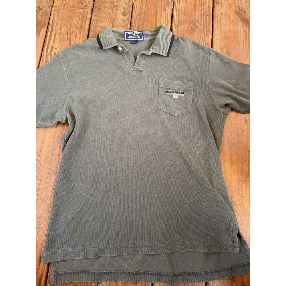 Polo Sport Ralph Lauren Gray Knit 100% Cotton Polo, Mens Large